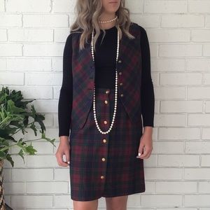 Y2K Vintage Red Plaid Wool Vest Skirt Set 2 Piece Set